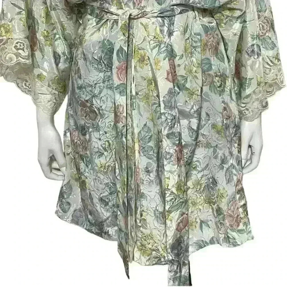 Adonna Vintage Floral Lace Trim Robe Kimono Style Belted Housecoat Size 1X - Picture 11 of 12